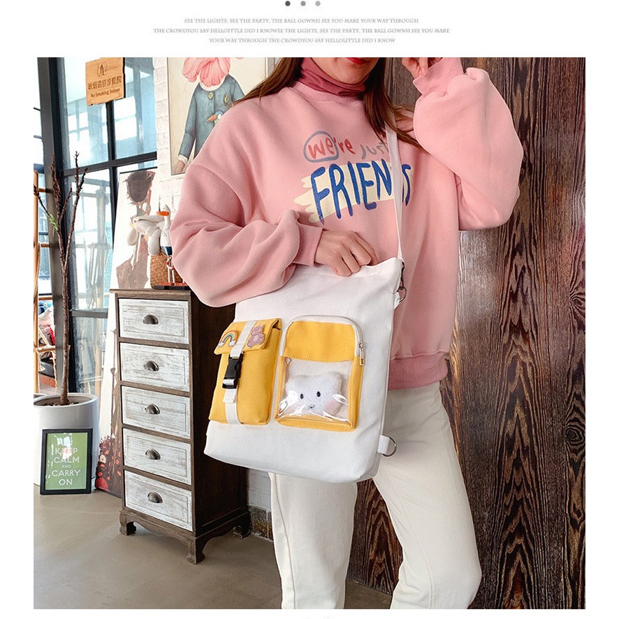 TC-62 tas canvas ransel selempang wanita 2 in 1 import korea jepang