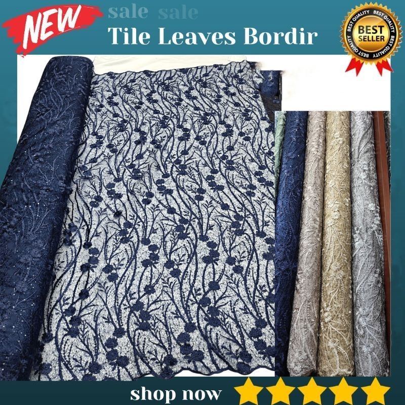 Promo 12.12 Sale Kain Tulle Tile Motif Leaves Bordir Kain Brokat Brukat Spider Bordir Premium Burkat