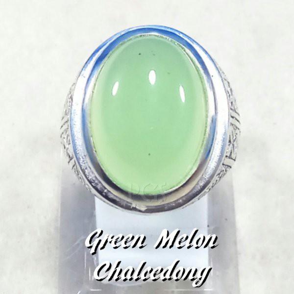 CINCIN BATU AKIK NATURAL GREEN MELON CHALCEDONY HIJAU MANTAP