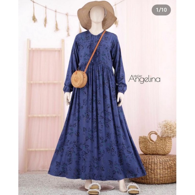 PRELOVED ATELIER ANGELINA SARAH DRESS MOTIF WINTER FLORAL NAVY