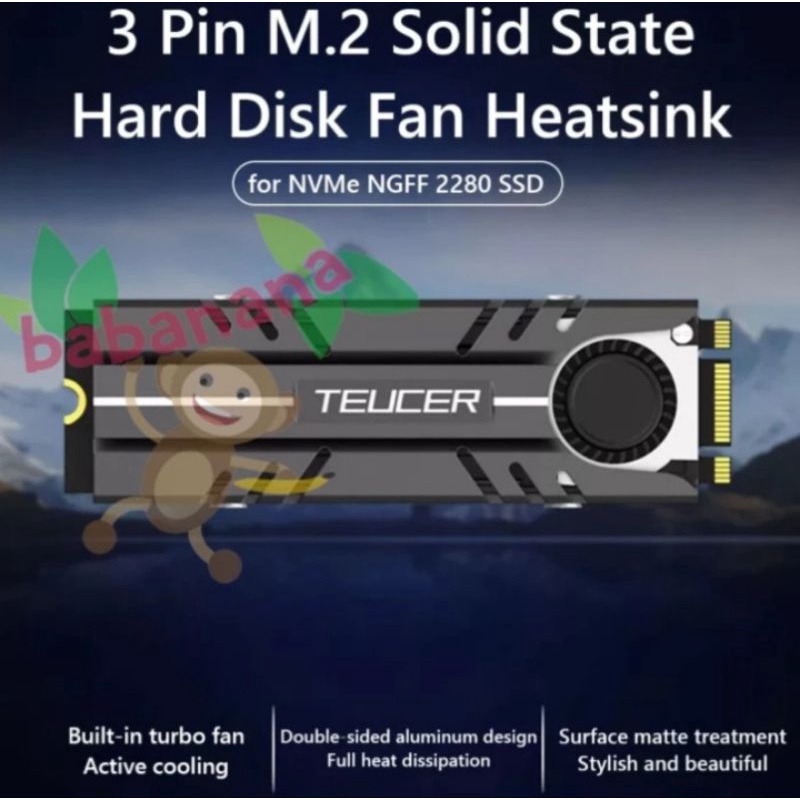 Teucer heatsink 2280 with fan ssd m.2 cooler cooling nvme m2 disk