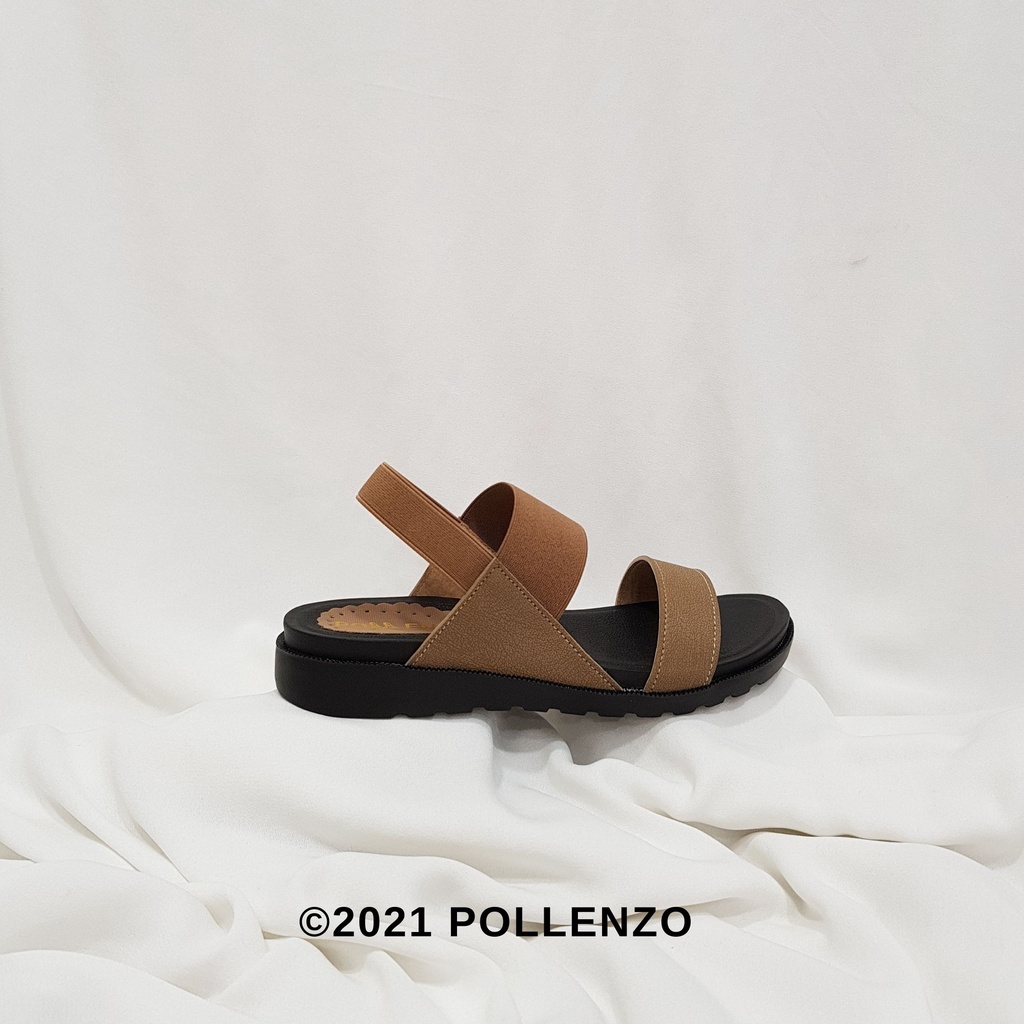 Pollenzo - Yoela Sandal Casual Dual-Strap Tali Karet Elastis Ap-306-MOCCA