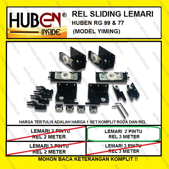 Huben RG99 RG77 2 Pintu 3 Meter Rel sliding Lemari Rel Yiming Geser Lemari Set Roda Gantung Furnitur