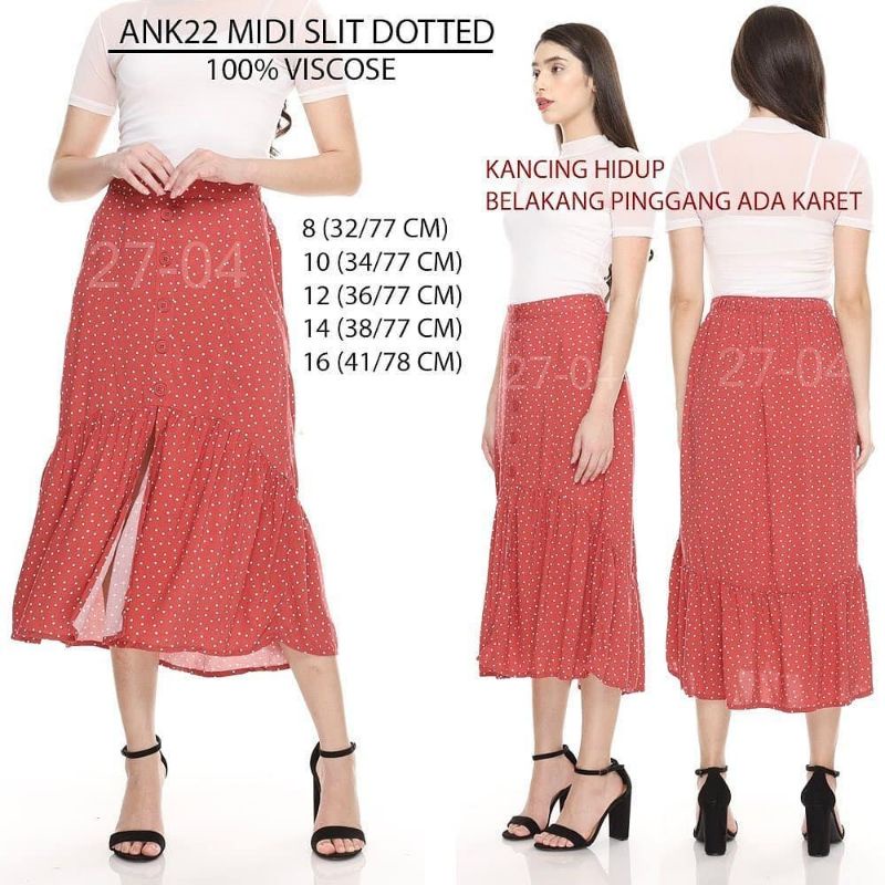 Anko Ank22 midi slit dotted skirt