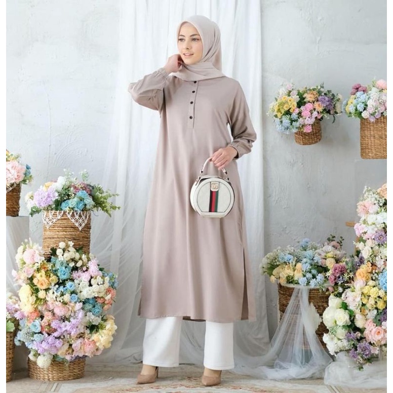 sofiya long tunik/baju atasan wanita kekinian/tunik katun toyobo