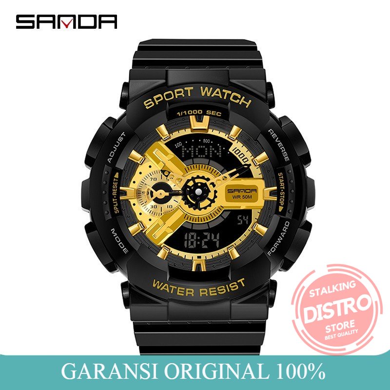 Jam Tangan Pria SANDA 3110 Jam Tangan Digital Analog Dual Time Tali Rubber Shockproof Anti Air