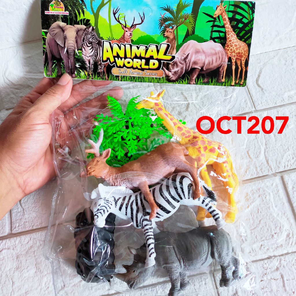 SOFT ANIMAL Karet Hewan Buas Singa Gajah Badak Rusa Zebra Jerapah Pohon Binatang Liar Bahan Empuk Alpower