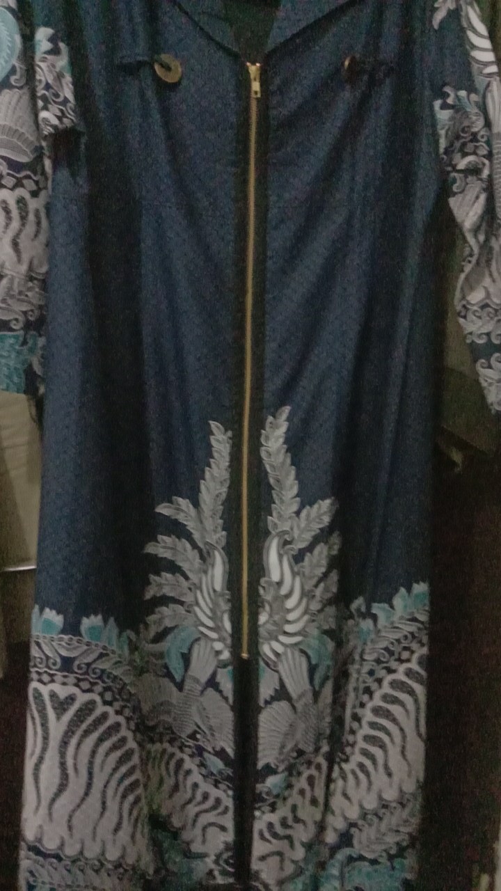 Gamis Batik Aksara Premium Full Trikot Long Dress Navy Biru Dongker Katun Primissima 728184 Cap 72
