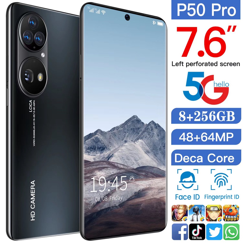 HP Murah Handphone P50 Pro Smartphone 8GB + 256GB Global Versi 7.6 inch Cellphone Bluetooth Dual Card SIM MobilePhone Android Smartphone HD Camera