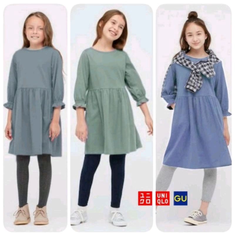 Dress uniqlo anak perempuan lengan panjang branded