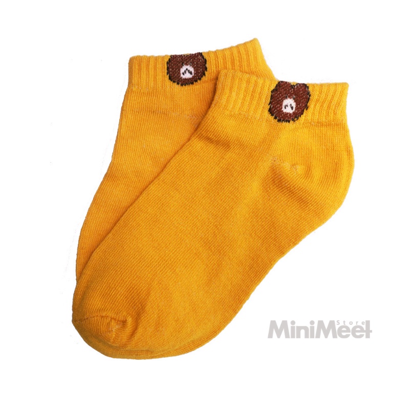 Kaos Kaki Bear Brown dan Daisy Pendek Mata Kaki Wanita Lucu Unik-Bear-Kuning