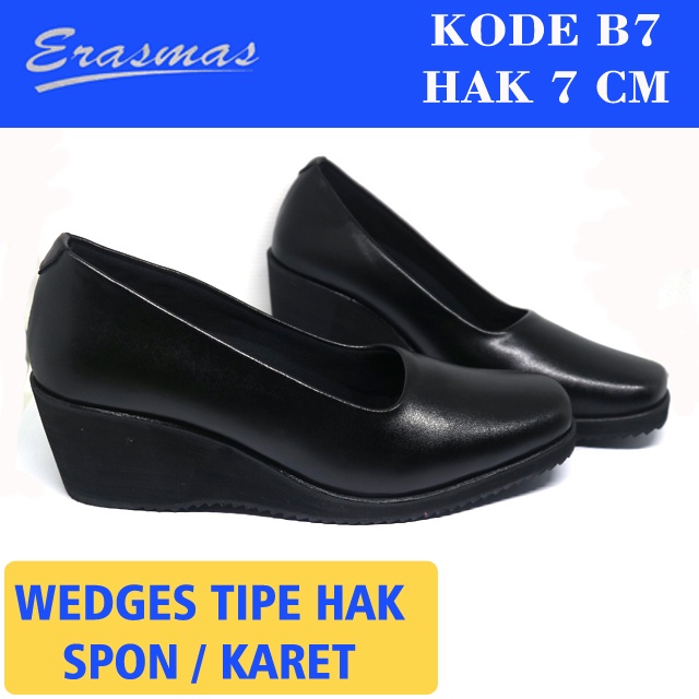 Sepatu Wedges Hitam Hak Karet 7 Cm Sepatu Kerja Wanita Sepatu Wedges Persit Bhayangkari B7 Erasmas