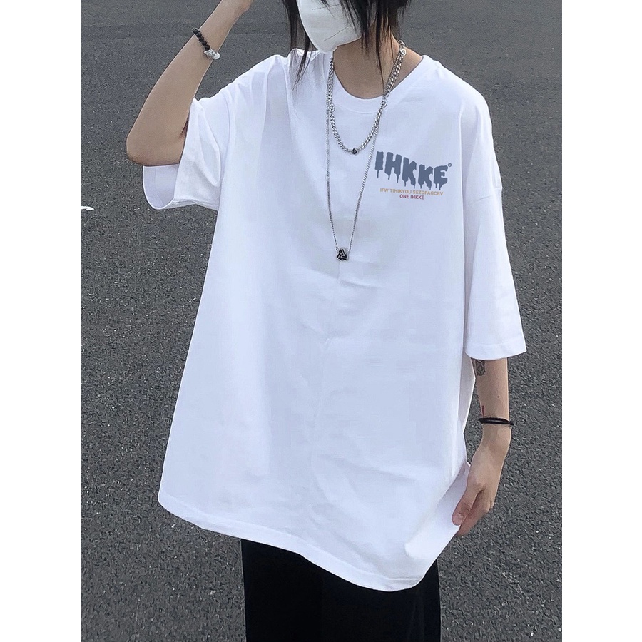 EUNII T-shirt Lengan Pendek Berbentuk Hati Retro Pencetakan Longgar Korean Style/Kaos Atasan Wanita/Baju Kaus Oversize Wanita