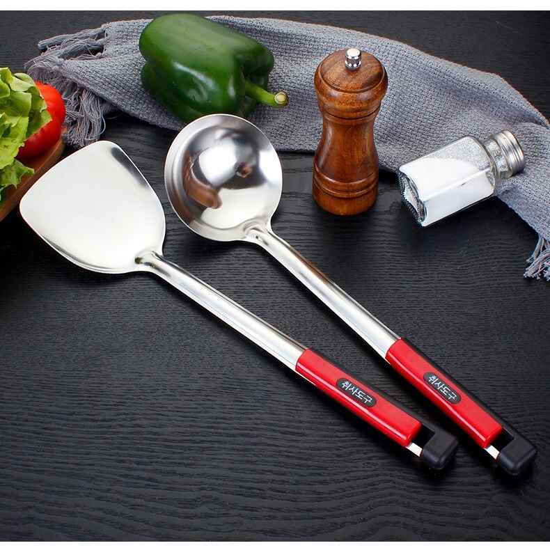 Stainless Steel Spatula/Sendok Sup Gagang Merah Peralatan Dapur Spatula Korea Alat Masak