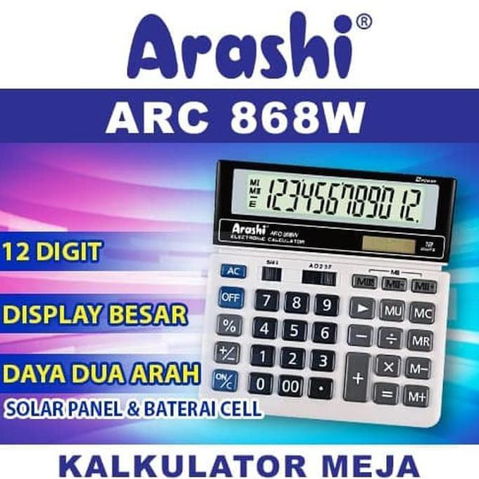 

New Kalkulator Calculator Calc Arashi Arc 868W 12 Digit Layar Besar Murah