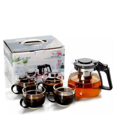 TEAPOT SET 5 IN 1 POLOS + Sharingan / TEKO SET GELAS BAHAN KACA / DAPAT 1 TEKO DAN 4 GELAS