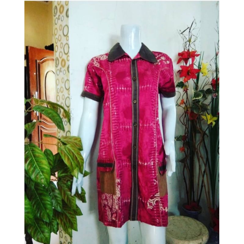 jeans batik/long coat lengan pandek