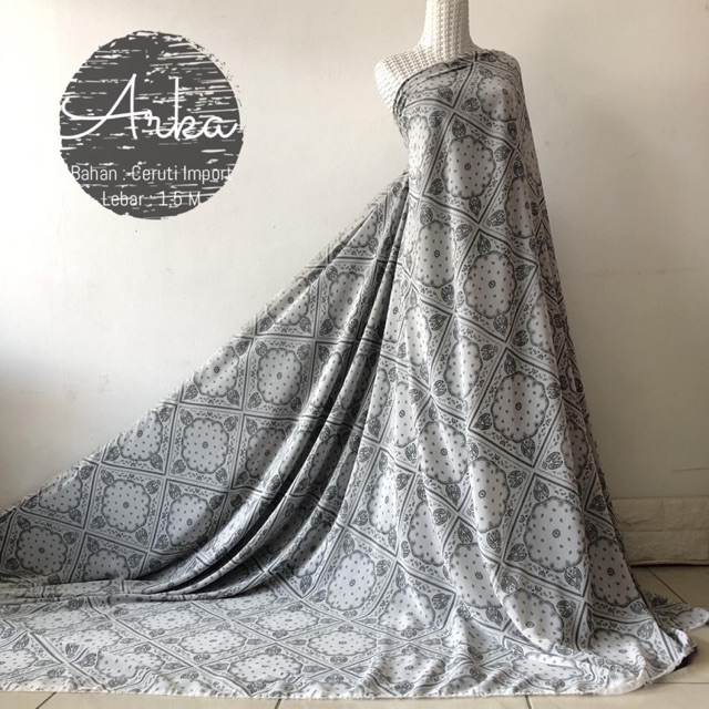 ARKA KAIN METERAN MOTIF BATIK ABU BAHAN CERUTI