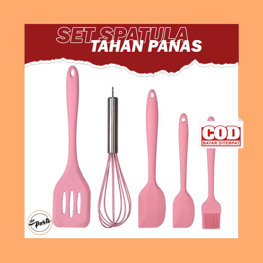 Sepatula Set Sutil Spatula Silikon Tahan Panas Spatula Set Silicone Silicon Peralatan Masak Set 5in1