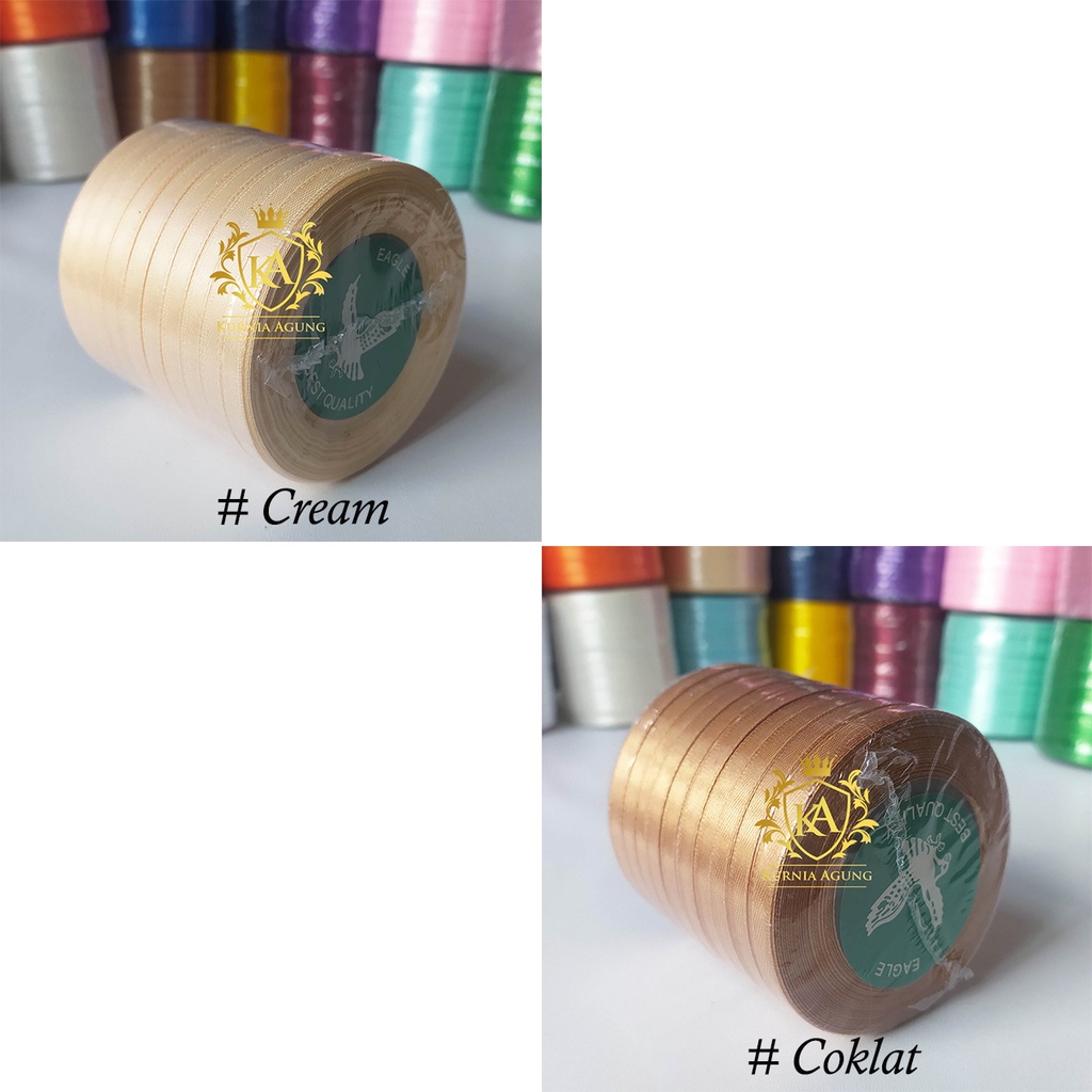 Pita Satin Polos Merk Eagle Import Taiwan ukuran 1/4 inch (0.635cm) banyak warna Dijual ROLL untuk Bungkus Kado Souvenir Hampers Dekorasi