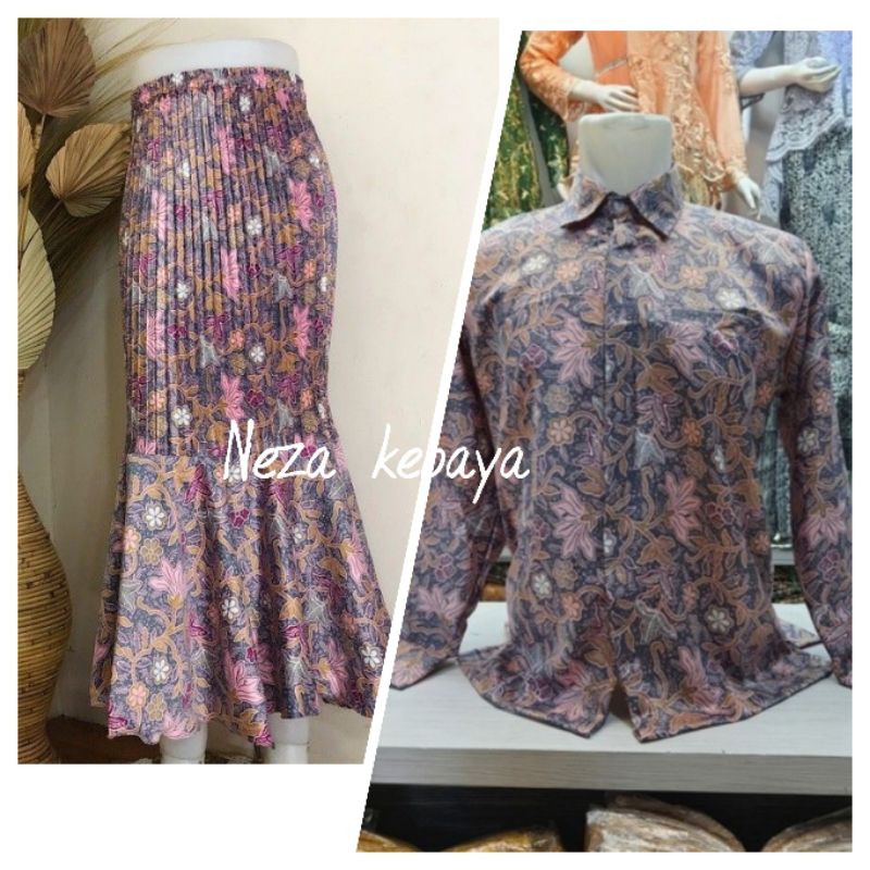 Rok duyung batik//rok duyung prisket//rok batik couple kemeja//rok motif daun lebarpink