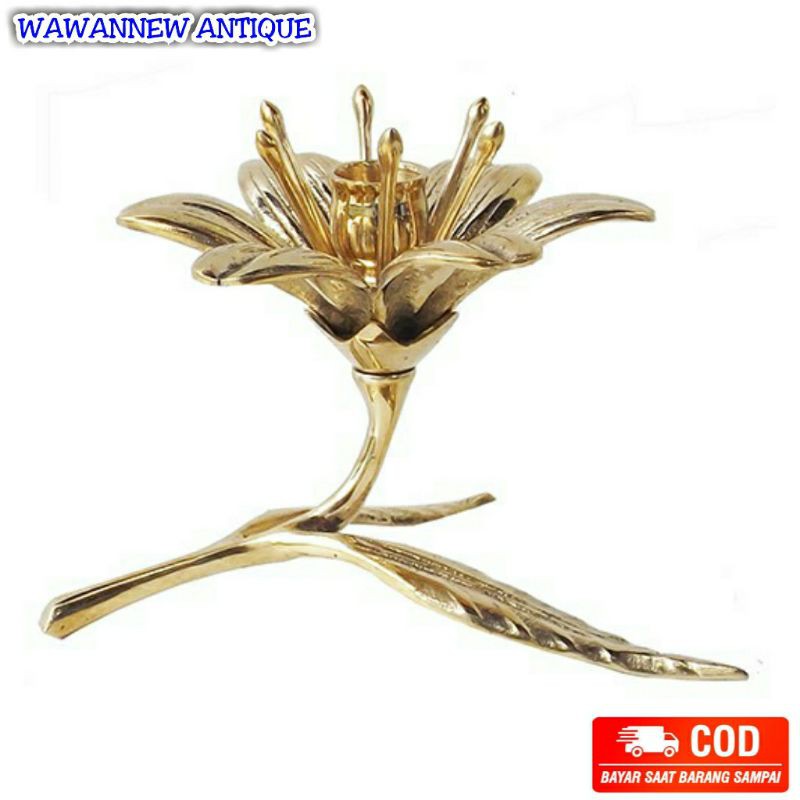 Tempat Lilin Aromaterapi Teratai Kuningan / Candle Holder Antik Motif Bunga 14cm