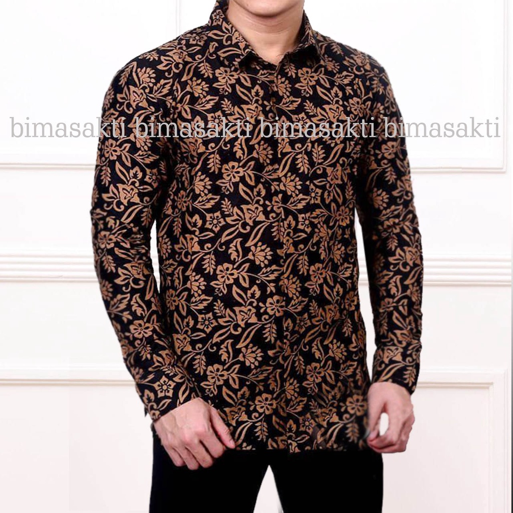 kemeja batik pria lengan panjang lawassan coklat - baju batik pria lengan panjang - kemeja batik cowok lengan panjang - kemeja batik laki laki lengan panjang - bimasakti - kemeja pria terbaru 2022 - kemeja pria kantor terbaru - baju batik cowok kondangan