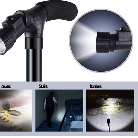 ♛ Tongkat bantu Jalan Lipat Pakai Senter LED Alat Bantu Jalan Manula Orangtua ☑