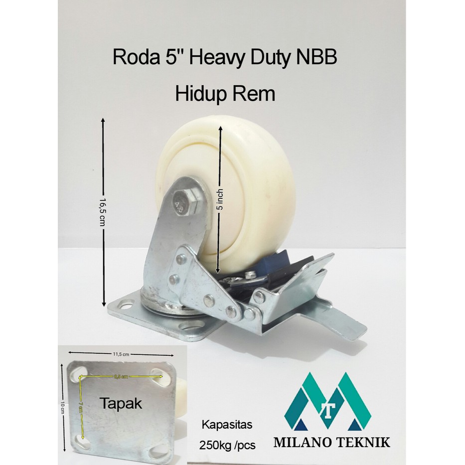 Roda troli 5&quot; Hidup Rem Nilon HEAVY DUTY Nylon Ball Bearing