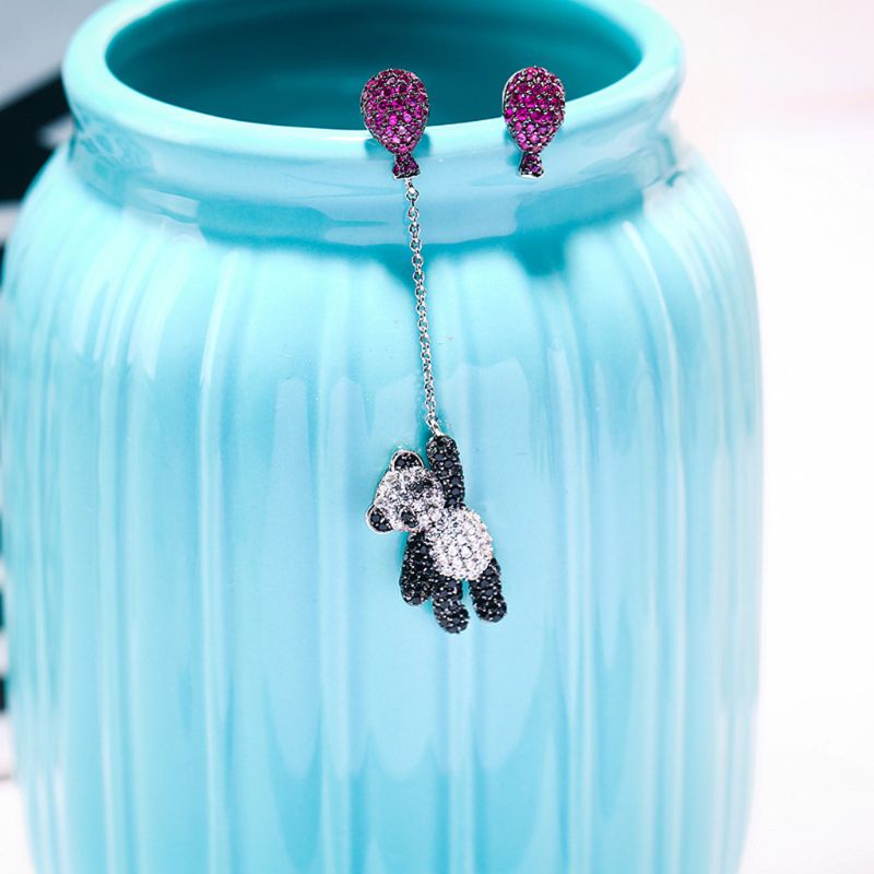 SIY  Irregular cute black white bear pink balloon earrings tassel dangle earrings