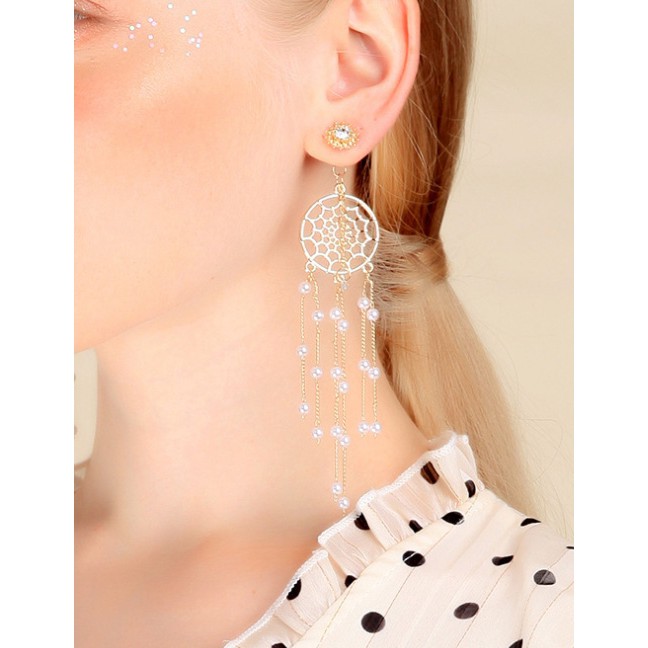 LRC Anting Tusuk Fashion Tassel Earrings Geometric Round S925 Sterling Silver Tassel Earrings D09030