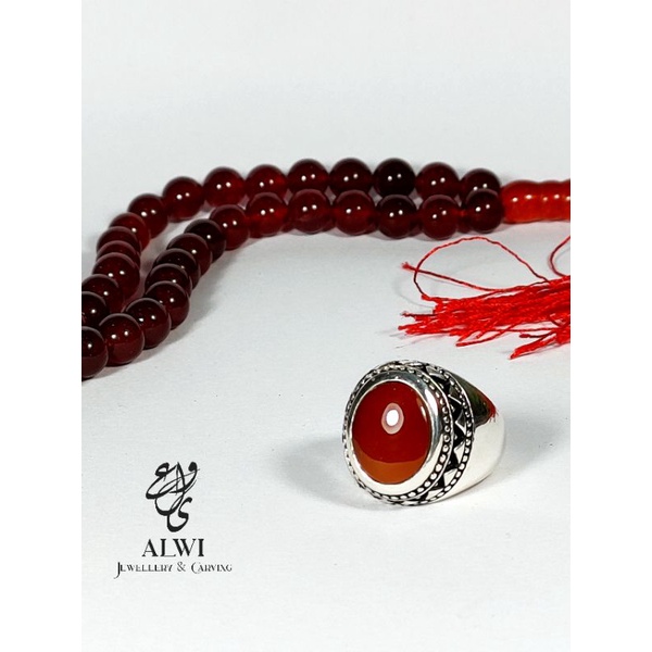 CINCIN AKIK YAMAN AHMAR BATU AQEEQ LAKI YEMEN ORIGINAL RING PERAK MURNI ASLI