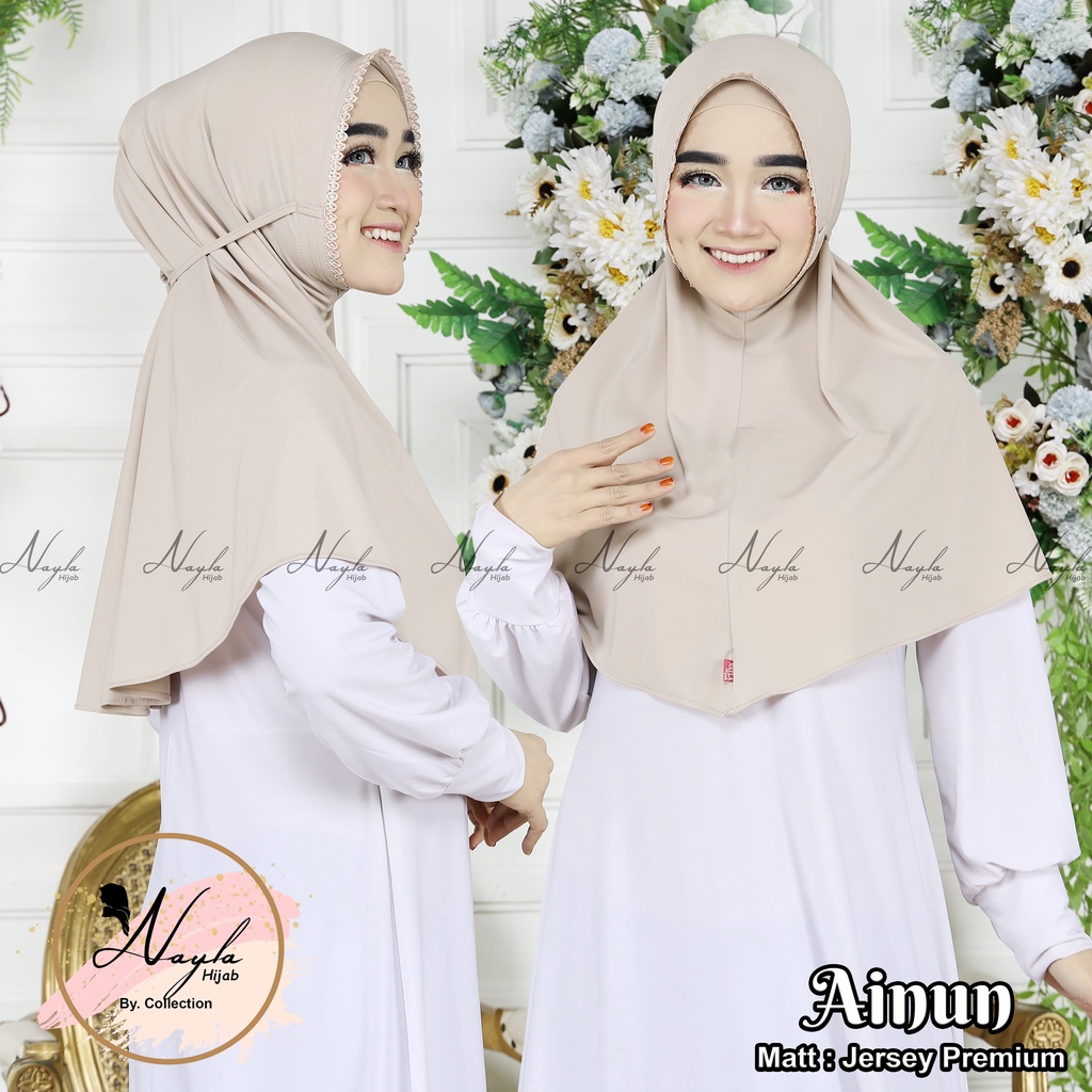 Kerudung Instan Tali Renda Ainun Hijab Instan Jersey Premium Jilbab Maryam Tali Renda Nayla Hijab