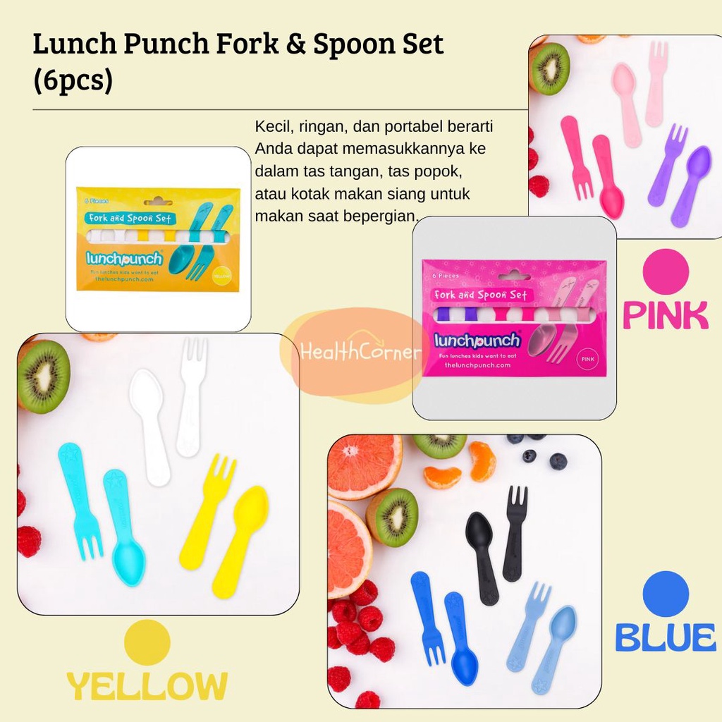 Lunch Punch Baby Kids Fork and Spoon Set Sendok Garpu Makan Anak 6pcs LunchPunch Food Grade