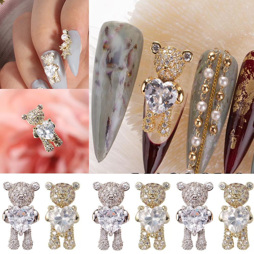 Mxbeauty 3D Kuku Berlian Imitasi Mewah Desain Manicure Shiny Bear Detak Jantung