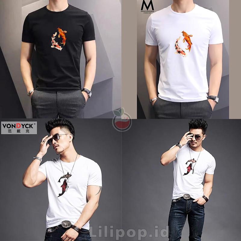 Kaos Tshirt  Pria Koi Baju Distro Basic Lengan Pendek Cowok Kasual Lilipop