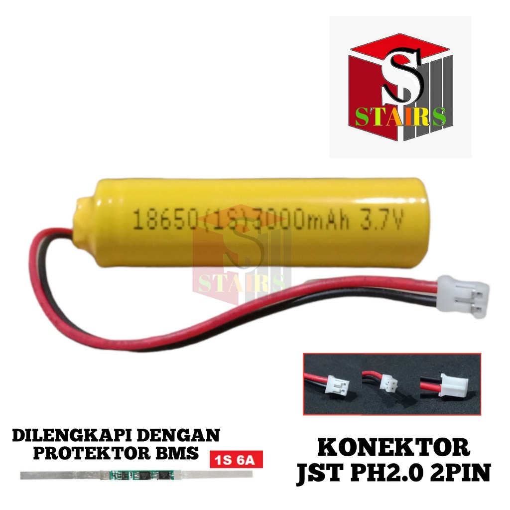 Baterai Mainan Remot Control / RC / Perangkat Elektronik Lainnya 1x 18650-1S 3000mAh 3.7V Protektor BMS 6A KONEKTOR JST PH 2.0 2 PIN