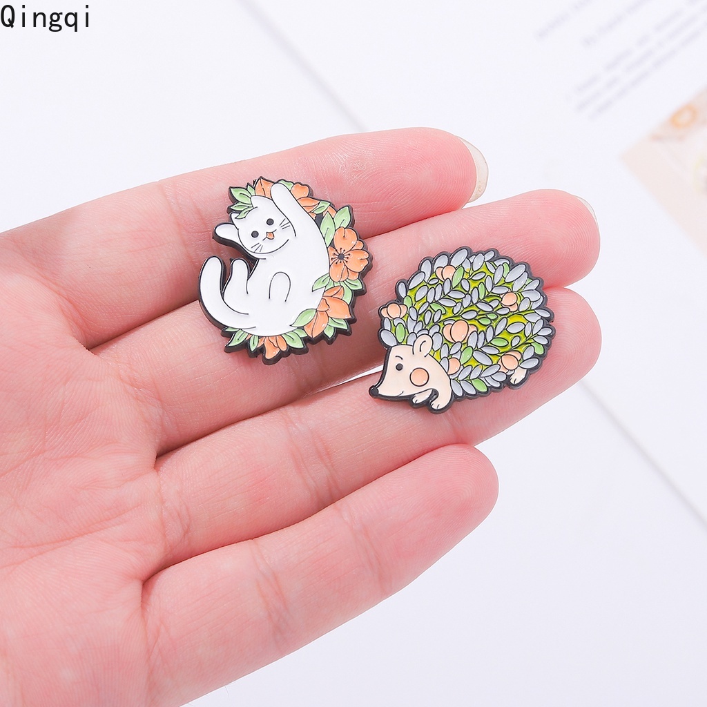 Bros Pin Enamel Desain Kartun Hewan Kucing Katak Landak Bunga Lucu Untuk Anak