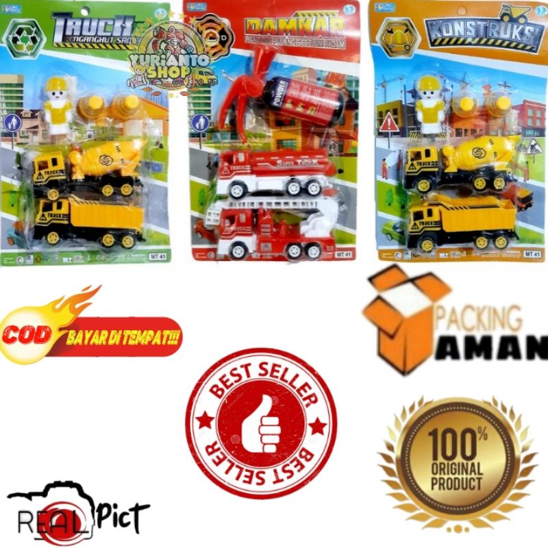 Cod Promo Mt41 Mainan Anak Super Truck Pengangkut Sampah Truk Damkar Truck Konstruksi Isi 2Pcs