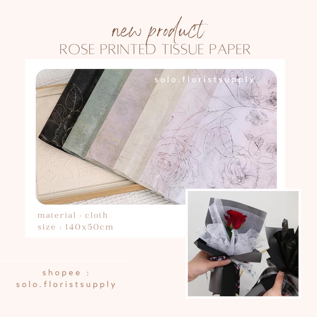 ROSE PRINTED TISSUE PAPER FLOWER WRAPPING PREMIUM NONWOVEN NON WOVEN KERTAS BUKET TEBAL PEMBUNGKUS B