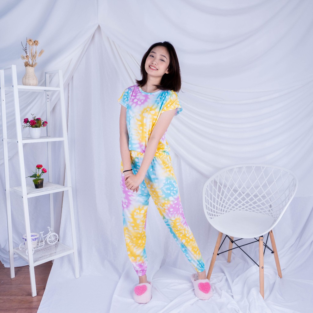 VS - SET WANITA NESYA TIE DYE SET PANTS  Baju Tidur Tie Dye Set / Daily Set / Piyama Kemeja Set