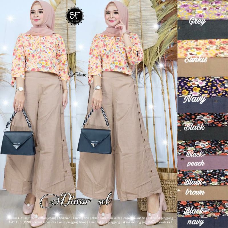 Dinar Office One Set Katun Motif Setelan Kulot Simple Modis Lengan Bisa 7 8 By Sun Future Shopee Indonesia