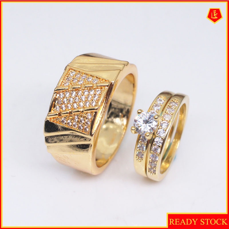 [Ready Stock]Simple 18K Gold Diamond Couple Ring