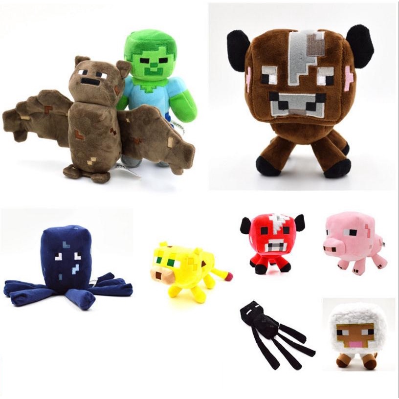 Plush Creeper Toys Doll steve Zombie Bat Squid Mooshroom Enderman Ocelot Pig Baby Sheep spider minec