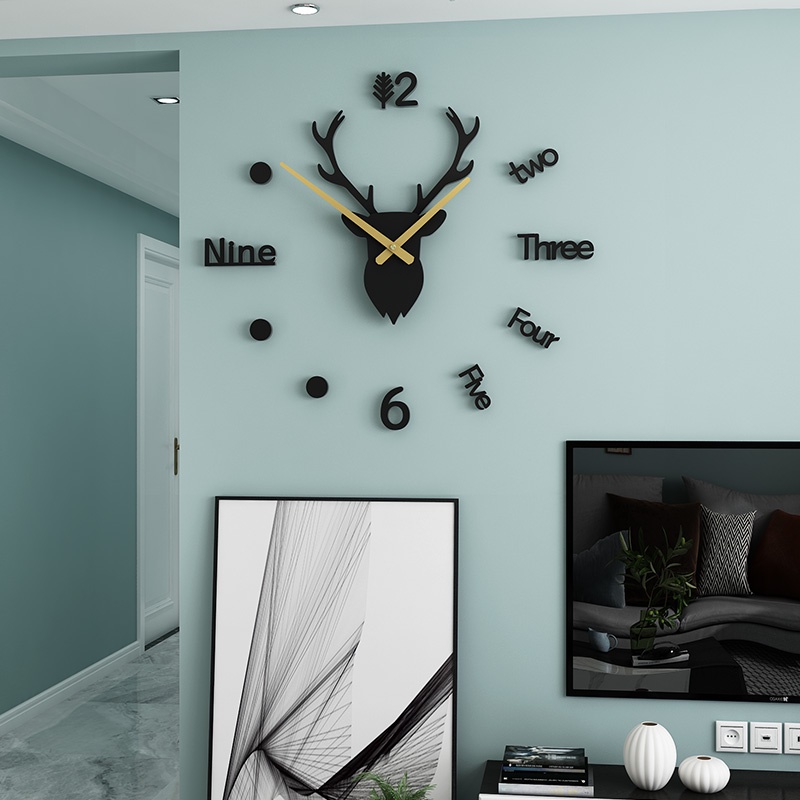 PROMO Jam Dinding DIY Giant Wall Clock Quartz Creative Design Model Deer Head 100cm - Jam Dinding DIY Giant Wall Clock Quartz Creative Design 30-60cm - JAM dinding motif kayu unik clasic