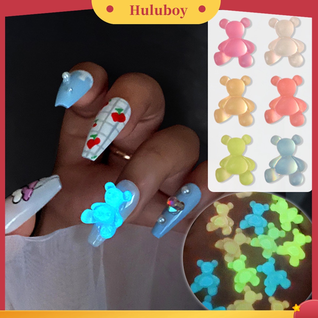 Huluboy Huluboy♡ 8pcs Dekorasi Kuku Luminous Bentuk Beruang Untuk Musim Panas