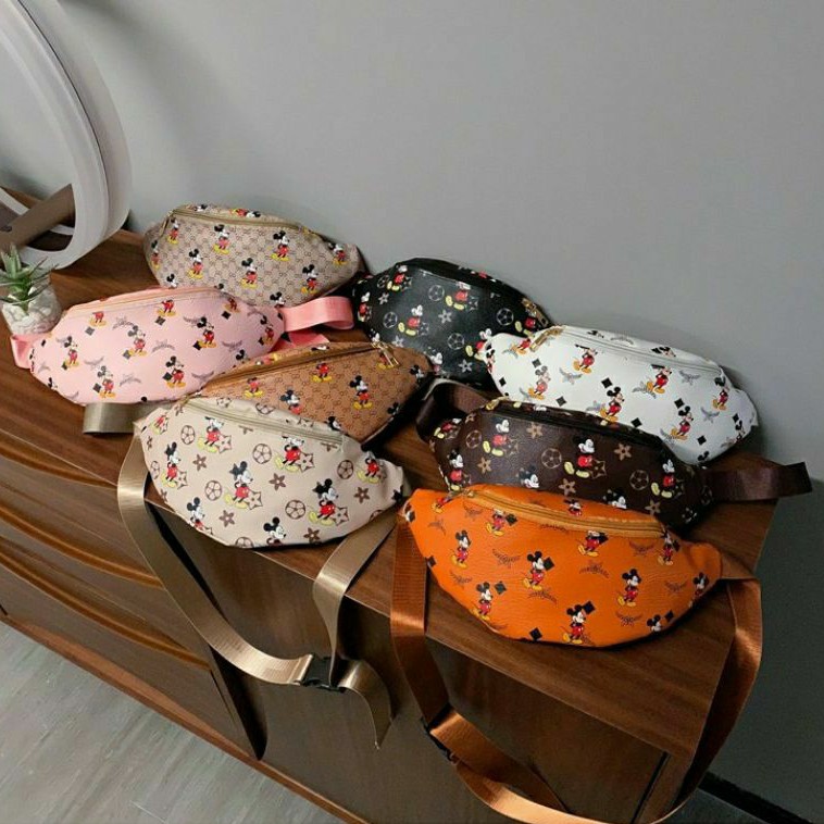 tas selempang pinggang bumbag waistbag kulit mickey fashion korea lucu impor anak perempuan wanita