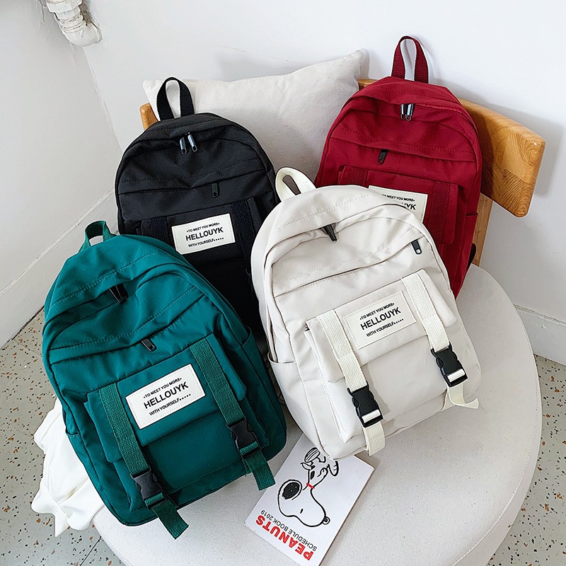 Tas Ransel Sekolah Laptop Wanita Original Fashion Korea Hellouyk Bahan Kanvas