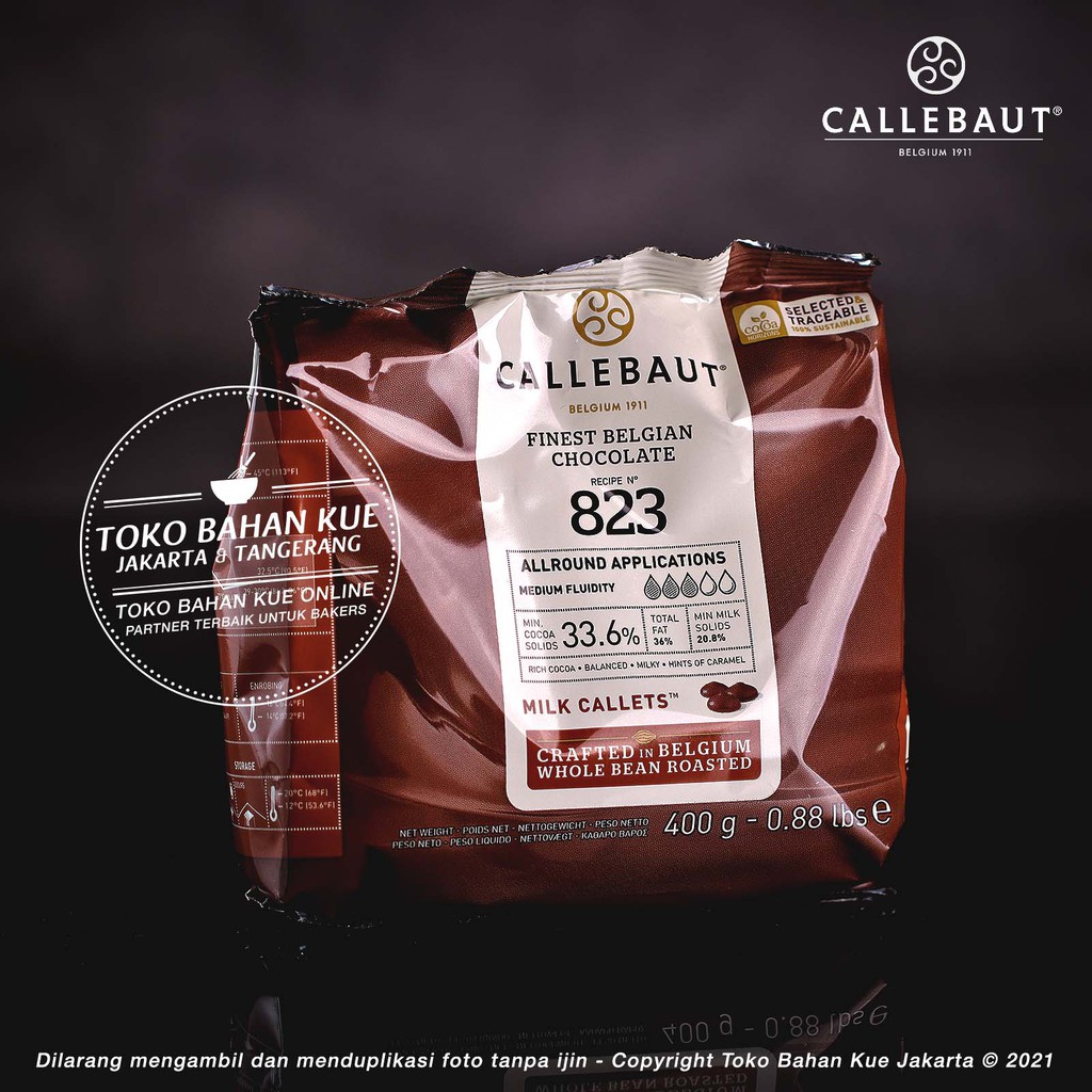 

Callebaut 823 NV 33,6% 400gr ASLI Milk Chocolate Couverture Cokelat Susu 823NV Finest Belgian Coklat Baking Coin