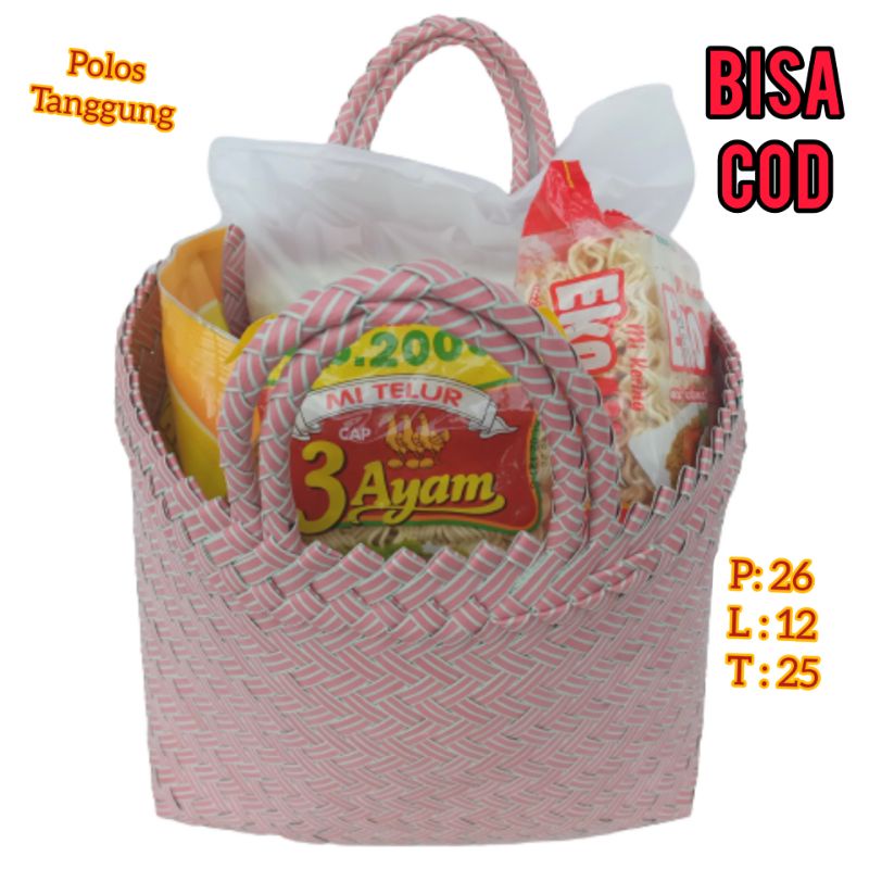Tas Anyaman Plastik Polos Tanggung/ Tas Belanja Pasar Tanggung/ Tas Polos Anyaman Plastik/ Tas Plast